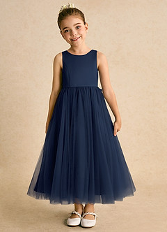 Azazie Solia vestidos de niña de las flores Vestido de Azul Marino Oscuro de Tul de Princesa con Lazo image3