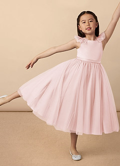 Azazie Dolly Flower Girl Dresses Blushing Pink A-Line Bow Tulle Dress image1