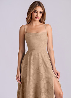 Azazie Elle 신부 들러리 드레스 A라인 주름진 플로럴 번아웃 바닥 길이 드레스 image5