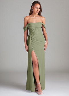Azazie Amyra Bridesmaid Dresses Pistachio Sheath Off the Shoulder Chiffon Convertible Dress image4