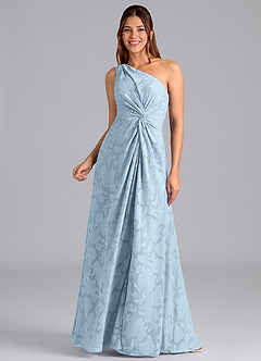 Azazie Brooke Bridesmaid Dresses Sky Blue A-Line One Shoulder Floral Burnout Dress image5