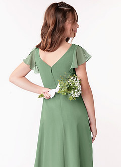 Azazie Omari Junior Matcha A-Line Ruched Chiffon Dress image3