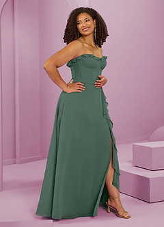 Barbie ♥ Azazie Brautjungfernkleider A-Linie Herzausschnitt Chiffon Kleid Eukalyptus image12