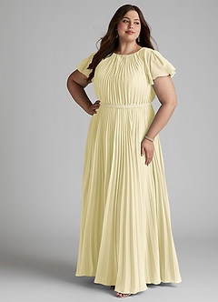 Azazie Kara 겸손한 신부 들러리 드레스 A라인 주름진 쉬폰 플로어 길이 드레스 image10