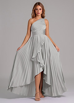 Azazie Lyrica 신부 들러리 드레스 A라인 한쪽 어깨 스트레치 새틴 비대칭 드레스 image6