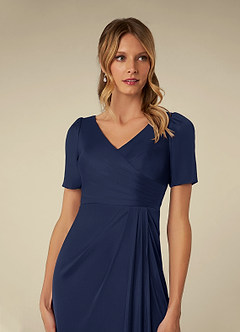 Azazie Bessie Kleider für die Brautmutter A-Linie Plissee Gittergewebe Kleid Dunkelmarine image6