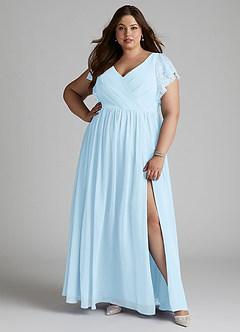 Azazie Zella Bridesmaid Dresses Sky Blue A-Line Lace Chiffon Dress image8