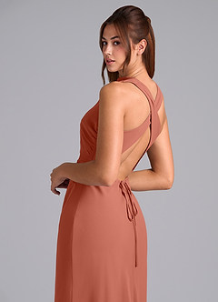 Azazie Evadne Robes de demoiselle d'honneur Robe Trapèze en Mousseline de soie Plissée Argile image8