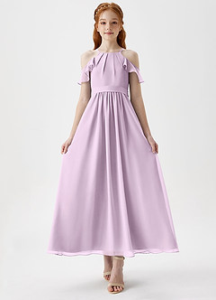 Azazie Chaya Junior Frosted Lilac A-Line Off the Shoulder Chiffon Dress image4