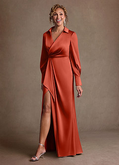 Azazie Jacinta Suknie dla Matki Panny Młodej Osłona Pofałdowany Satyna elastyczna Długość podłogi Sukienka image2