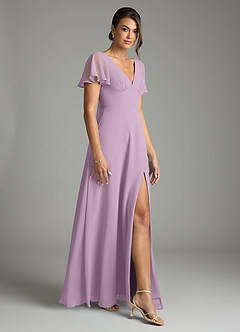 Azazie Kimber Vestidos de damas de honor Vestido de Glicinia de Gasa de Corte en A con Manga volante image6