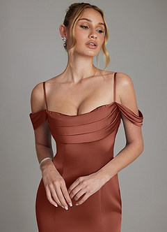 Azazie Nira Abiti da Damigella Abito Sirena in Raso Elasticizzato Corsetto Auburn image3