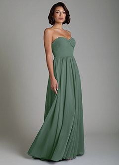 Azazie Petra Bridesmaid Dresses Eucalyptus A-Line Corset Chiffon Dress image5