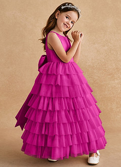 Azazie Twinkle Toes vestidos de niña de las flores Vestido de Fucsia de Tul de Corte En A con Lazo image3