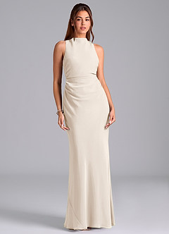 Azazie Evadne Bridesmaid Dresses White Alabaster Sheath Pleated Chiffon Dress image3
