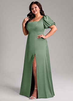 Azazie Fyona Bridesmaid Dresses Matcha A-Line Pleated Stretch Satin Dress image12