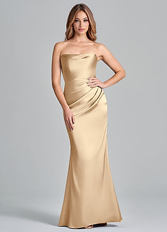 Azazie Olea 신부 들러리 드레스 인어 스트랩리스 스트레치 새틴 바닥 길이 드레스 image1