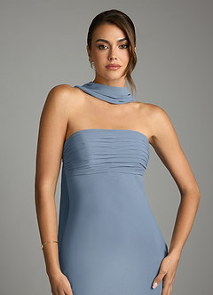 Azazie Saylor Brudtärnklänningar Klä av Sjöjungfru i Chiffong Axelbandslös Dammblå image6