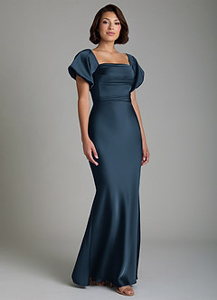 Azazie Lea Bridesmaid Dresses Dark Navy Mermaid Off the Shoulder Stretch Satin Convertible Dress image9
