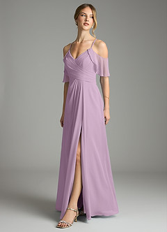 Azazie Dakota Bridesmaid Dresses Wisteria A-Line V-Neck Pleated Chiffon Dress image4