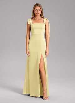 Azazie Frostine Bridesmaid Dresses Lemon Sorbet A-Line Bow Stretch Satin Dress image5