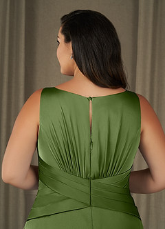Azazie Viola Klänningar till brudens mor Klänning A-Line i Stretch Satin Plisserad Enbärsgrön image10