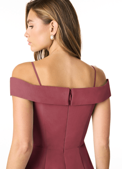 Azazie Lecia Bridesmaid Dresses Merlot Empire Off-The-Shoulder Pleated Chiffon Convertible Dress image7