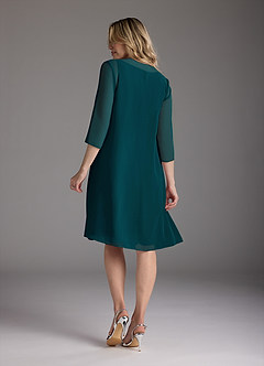 Azazie Shirley Mère de la mariée Robes Robe Trapèze en Mousseline de soie Plissé Scoop Vert Pin image3