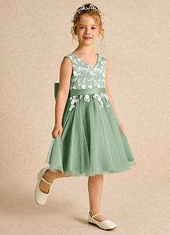 Azazie Butterfly Blumenmädchenkleider A-Linie Spitze Kleid Matcha image3
