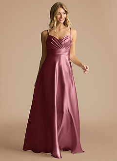 Azazie Oliana Bridesmaid Dresses Desert Rose A-Line Pleated Metallic Satin Dress image5