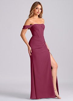 Azazie Joanne Bridesmaid Dresses Mulberry Mermaid Off the Shoulder Chiffon Dress image4