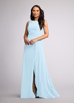 Azazie A Line Princess Scoop Floor Length Chiffon Mother of Groom Bride Dresses Sky Blue