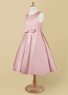 Azazie Coco Blumenmädchenkleider A-Linie Schleifen Matte Satin Kleid Puderrosa image7