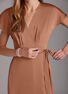 Azazie Nico Brudtärnklänningar Klänning av A-Line i Stretch Satin V-ringad Bronzer image7