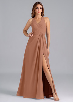 Azazie Dorota Bridesmaid Dresses Bronzer A-Line Pleated Chiffon Dress image1