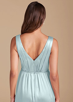 Azazie Tanicia Bridesmaid Dresses Mist A-Line Pleated Metallic Satin Dress image5