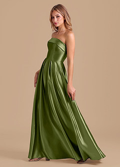 Azazie Lucienne Robes de demoiselle d'honneur Robe Trapèze en Satiné métallisé Plissée Olive image6