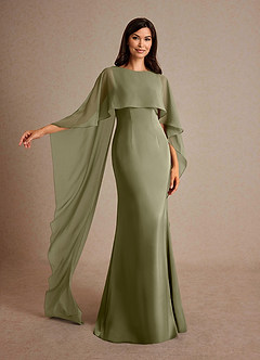 Azazie Milfred vestidos de madre de la novia Vestido de Pistacho de Satén Elástico de Recto con Cuello de barco image4