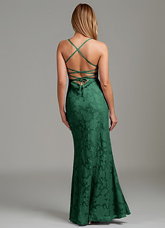 Azazie Ola Bridesmaid Dresses Dark Green Mermaid Corset Floral Burnout Dress image6