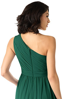 Azazie Mathilda Bridesmaid Dresses Emerald A-Line One Shoulder Chiffon Dress image9
