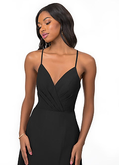 Azazie Everleigh Robes de demoiselle d'honneur Robe Trapèze en Mousseline de soie Plissé en cœur Noir image7