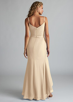 Azazie Summer Bridesmaid Dresses Champagne Mermaid Scoop Cowl Chiffon Dress image2