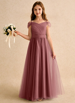 Azazie Yuna Girls Formal Flower Girl Dresses Amethyst A-Line Off the Shoulder Tulle Dress image3