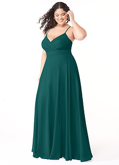 Azazie Avelina Bridesmaid Dresses Peacock A-Line V-Neck Pleated Chiffon Dress image8