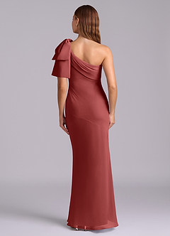 Azazie Yuanna Bridesmaid Dresses Terracotta Mermaid One Shoulder Chiffon Dress image2