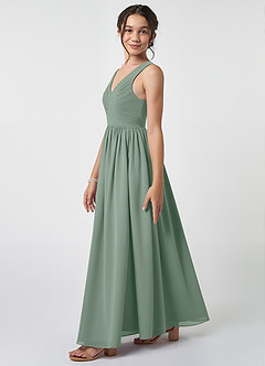 Azazie Keyla Junior Silver Sage A-Line Pleated Chiffon Dress image3