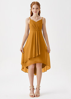 Azazie Mariam Junior Vestido de Caramelo de Gasa de Corte en A con Plisado image4