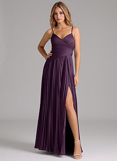 Azazie Vini Bridesmaid Dresses Plum A-Line Pleated Stretch Satin Dress image3