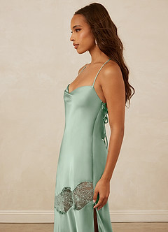 Christian Siriano Bridal for Azazie 1012 Bridesmaid Dresses Agave Sheath Lace Stretch Satin Dress image6