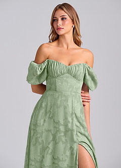 Azazie Mirian Brautjungfernkleider A-Linie Herzausschnitt Blumen-Burnout Kleid Staubiger Salbeigrün image2